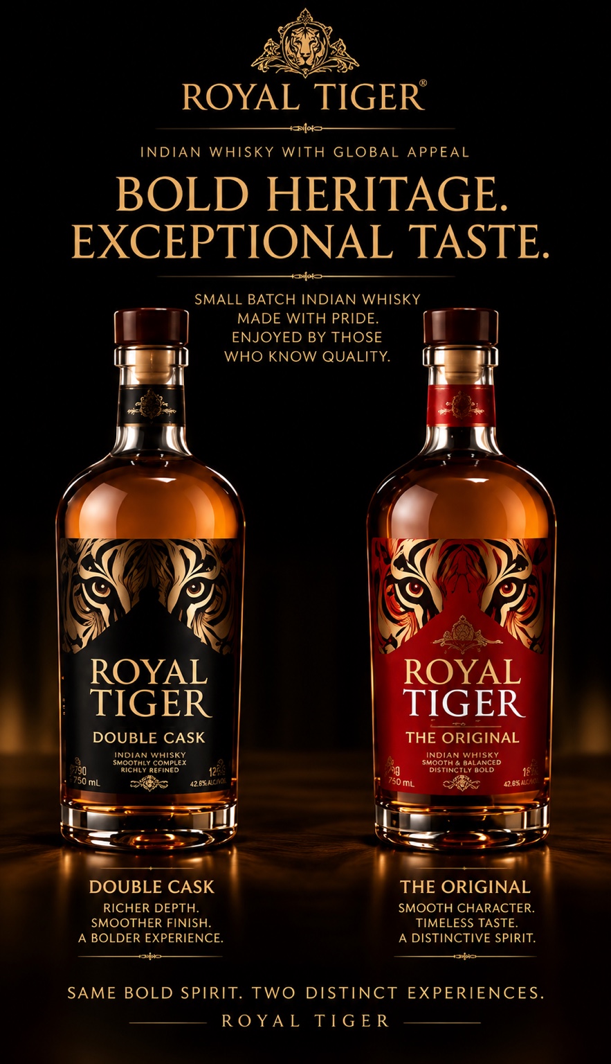 Royal Tiger Double Cask and The Original bottles